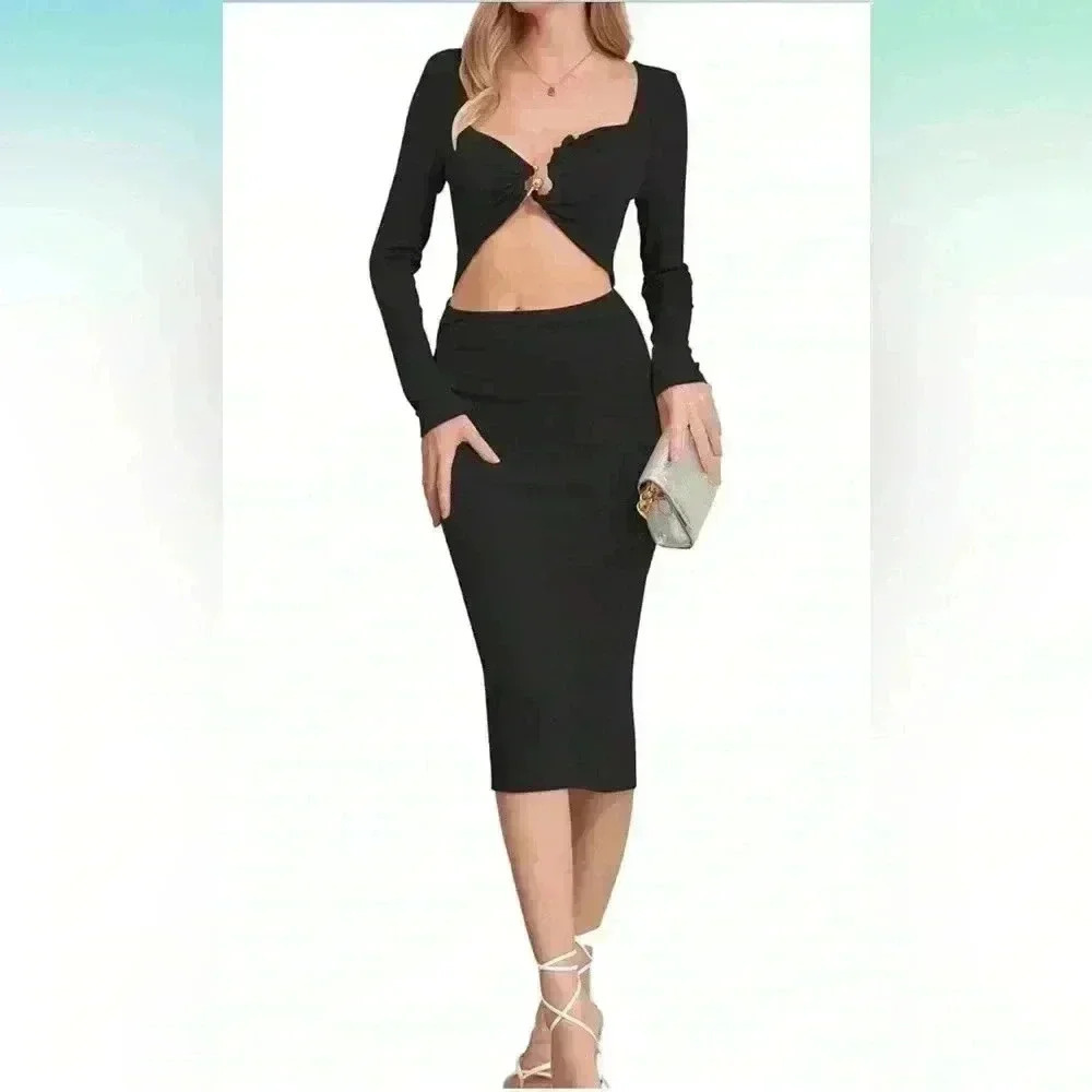 Women’s Cutout Long Sleeve Sexy Bodycon Party Club Night Out Stretch Dress NWT L